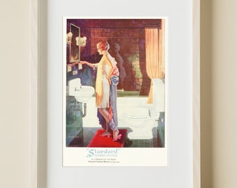 Vintage 1920's DECO Beauty Flapper Girl BATHROOM Sink Toilet Tub Bath Decorating Advertising Poster Fine Art Print