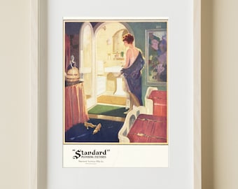 Vintage 1920's DECO Flapper Girl POWDER Room Bath Bathroom Tub Sink Ad Advertising Poster Fine ART Print