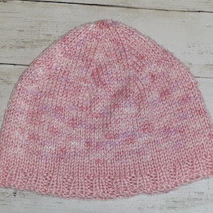 Pink Passion Chemo Cap- Warm Knit Winter Hat- Ski Beanie- Cute Pompom Optional- Pink and White