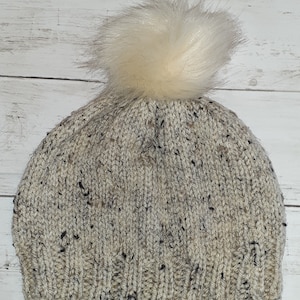 Tweedle Dee Chemo Cap- Winter Hat- Knit Hat- Tweed Slouch Cap- Optional Pompom