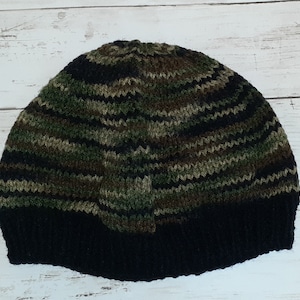 Green Camo Slouch Chemo Cap, Winter Hat Knit Hat