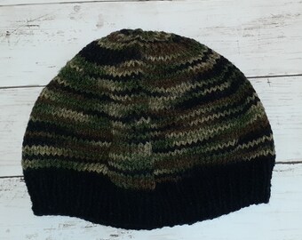 Green Camo Slouch Chemo Cap, Winter Hat Knit Hat