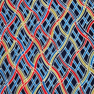 Japanese Kimono Fabric HRibbon - Navy Blue Wool with Color Ribbons - by the yard