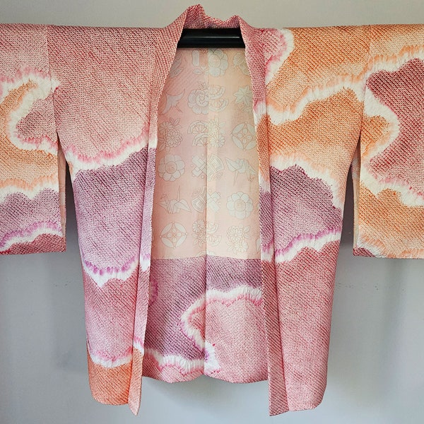 Kimono - Silk Shibori Dyed Kimono Jacket- Haori- Kimono Jacket BB6