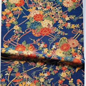 Japanese Kimono Fabric H1500B - Light Weight Poly Floral Remnant - 33"