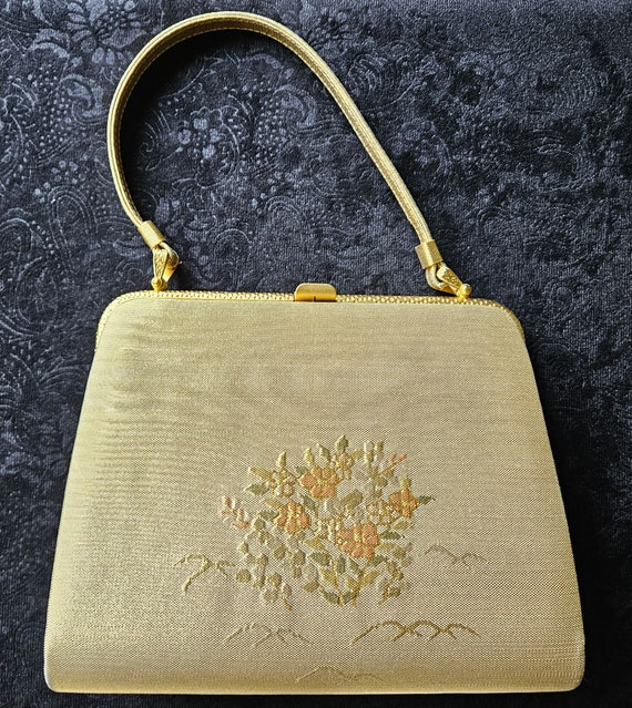 Vintage Japanese Gold Silk Brocade Fabric Bag H848