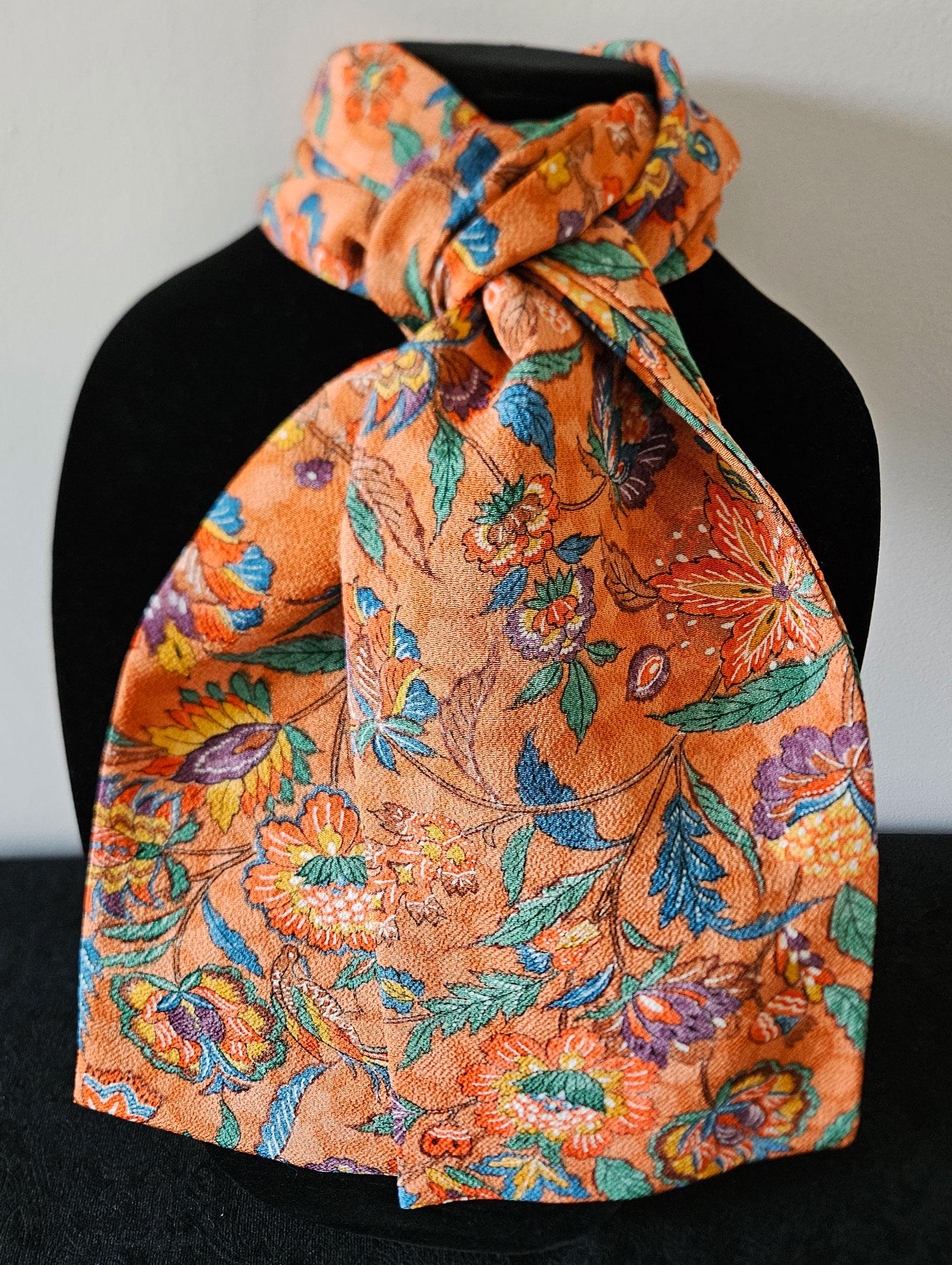 Japanese Kimono Scarf S3056 - Orange With Karabana Patterns