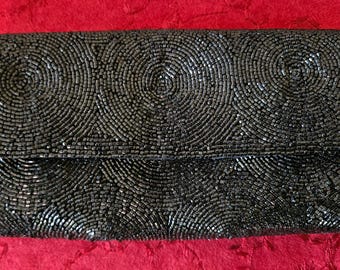 Japanese Black Beaded Hand Bag H2158 Petite Evening Bag Vintage Clutch