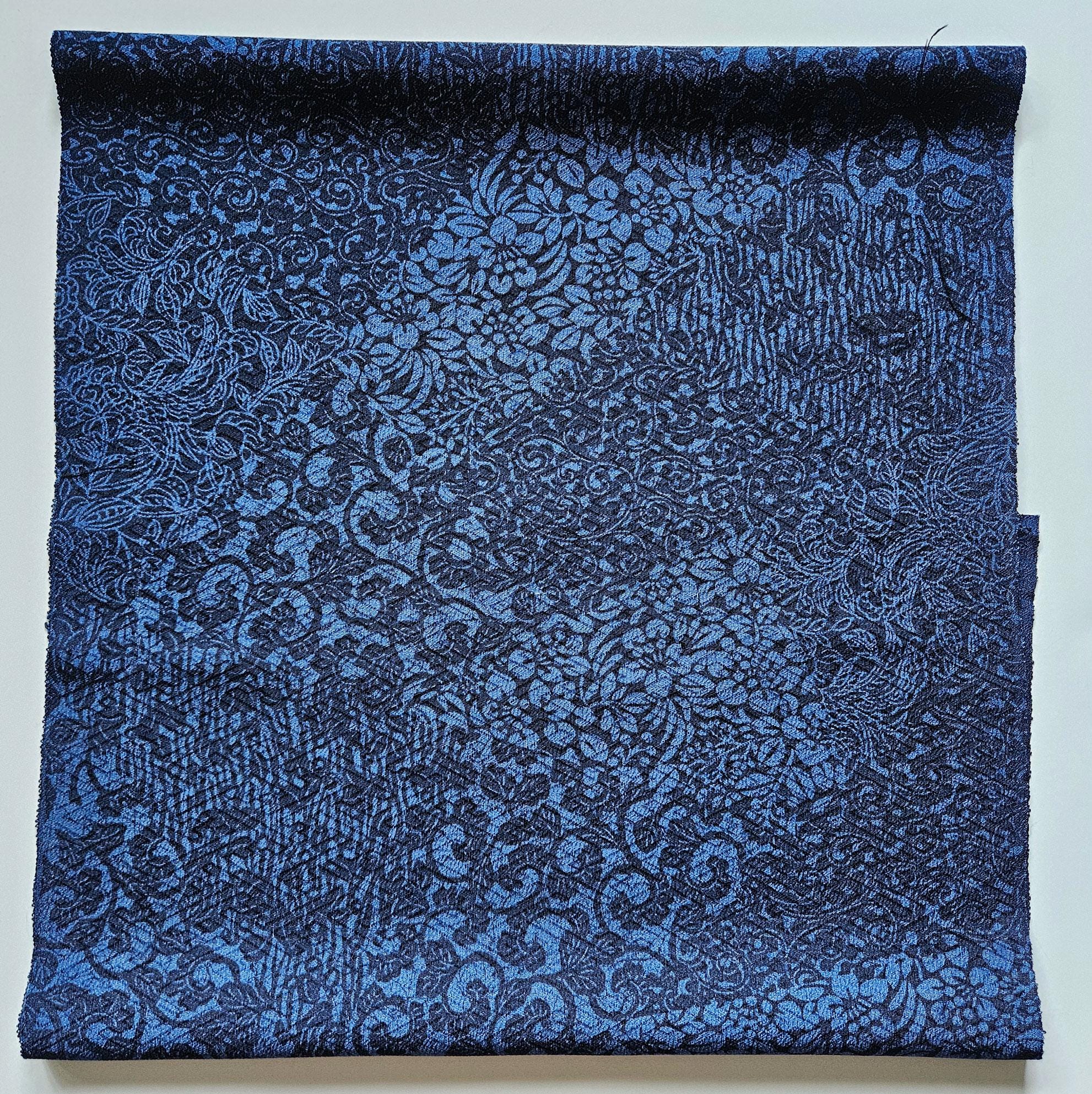 Japanese Kimono Fabric S3830 Rem - Indigo Silk Fabric Remnant - 42"