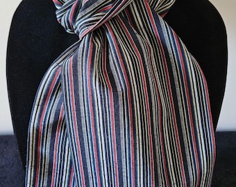 Japanese Kimono Scarf S4555 - Black, Red and Grey Striped Wool