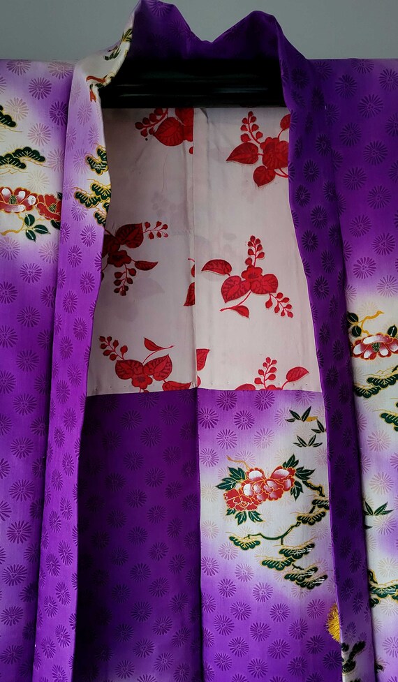 Vintage Japanese Kimono - Purple Silk Kimono Jack… - image 2