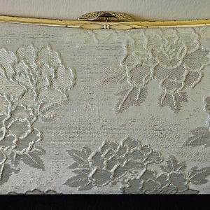 Bolso de mano vintage japonés de seda con brocado metálico H1315 con asa de cadena y cartera de mano