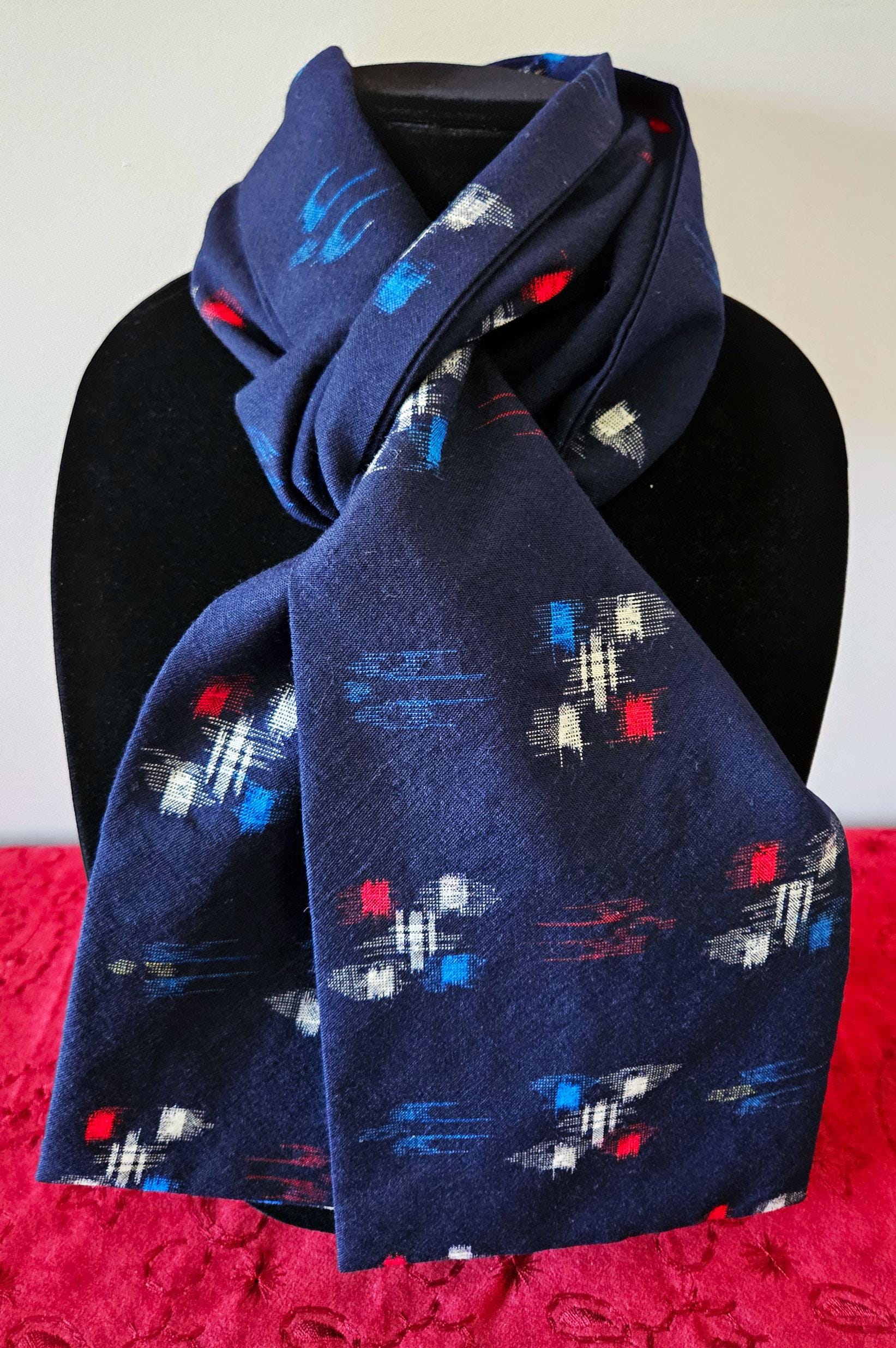 はきもの Japanese Kimono Scarf S4931 - Indigo Blue Kasuri Dyed Wool - Etsy