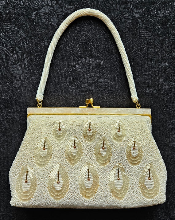 Vintage Japanese Beaded Fabric Hand Bag H756 Purse - image 4