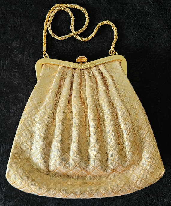 Vintage Japanese Silk Brocade Fabric Hand Bag H11… - image 1