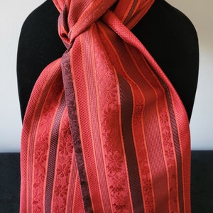 Kimono Scarf S1089 - Red Striped Jacquard Silk