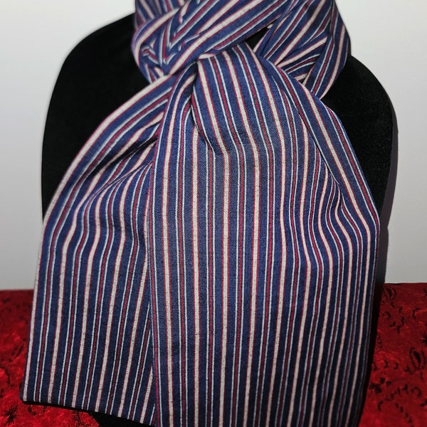 Kimono Scarf S1790 - Red, White and Blue Striped Wool