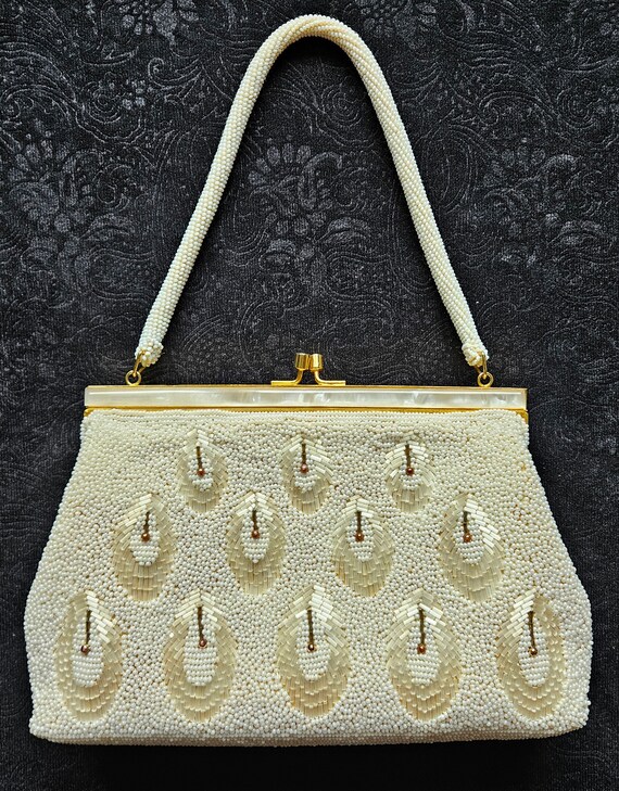 Vintage Japanese Beaded Fabric Hand Bag H756 Purse - image 2