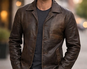 Men's Brown Leather Jacket, Vintage Style Biker Coat, Classic Streetwear Apparel