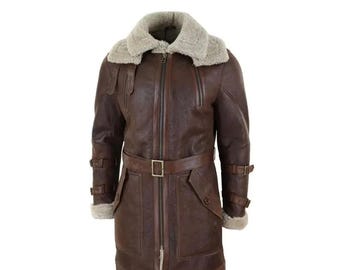 Sheepskin Handmade Leather Brown Coat:  Vintage Style Artificial Fur Lining Jacket