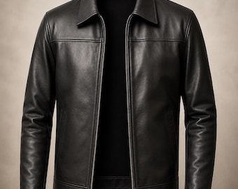 Men's Black Genuine Leather Biker Jacket | Retro Zip-Up Style Coat