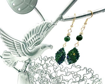 Green leaves Chiyogami Earrings, Leaf Shaped Chiyogami Earrings, Fall Earrings