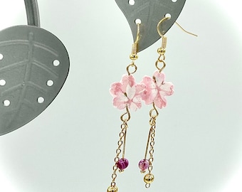 Pink Sakura Chiyogami Rose Stripe Agate Earrings, Pink sakura earrings,  Pink Cherry blossom earrings, Pink sakura power stone earrings