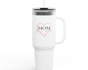 Taza de viaje rosa con la inscripción "MOM" / Vaso térmico de 40 oz