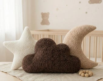 Star Moon Pillow Baby, Fluffy Pillows, Cloud Cushion, Newborn Photoshoot, Boho Baby Room