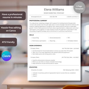 ATS Freundliche Lebenslauf Vorlage | Minimalistischer anpassbarer Lebenslauf 1-Seiter Professioneller Lebenslauf | Simple Basic Lebenslauf Vorlage
