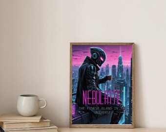 A3 Cyberpunk Wall Art - Fiktive Werbung für eine Kaffeemarke