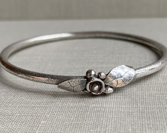 Garden sterling silver bangle, hand forged, unique