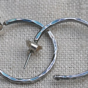 Sterling Silver hammered wire earrings, oxidized, unique