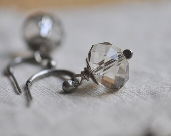 Sterling silver and crystal earrings, hand forged