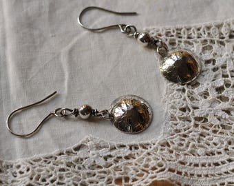 Sterling Silver hand forged tulle Earrings, oxidized, unique