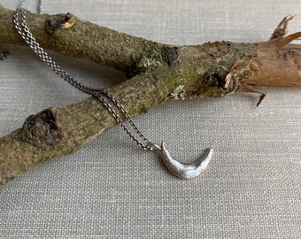Sterling silver delicate moon necklace, hand forged, oxidized, unique