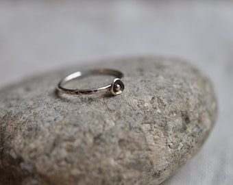Sterling silver hammered stacking ring with flower bud, hand forged