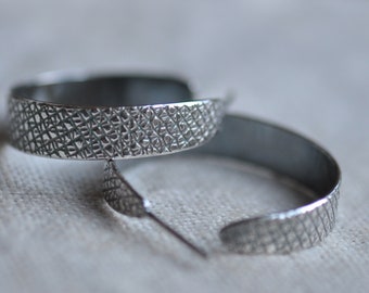 Sterling silver textured hoop earrings, hand forged, unique