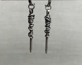 Sterling silver textured tine and twine earrings - unique and ready to ship
