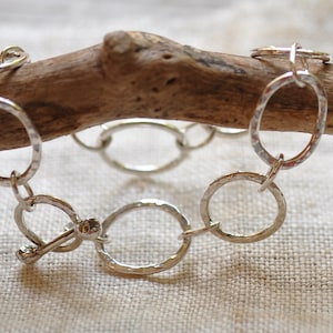 Sterling silver bracelet with hammered links, hand forged, unique