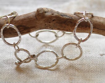 Sterling silver bracelet with hammered links, hand forged, unique