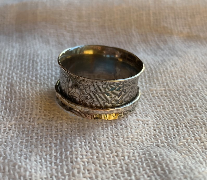 Sterling silver blossom spinner ring, hand forged image 10