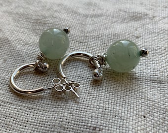 Sterling silver and aqua jade earrings, hand forged
