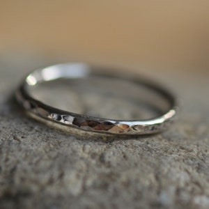 Sterling silver skinny hammered stacking ring (one), hand forged