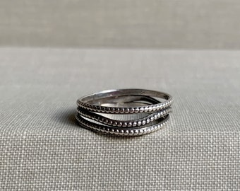 Sterling silver wavy pattern ring, unique, hand forged