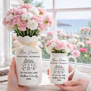 Custom New Home Flower Vase, Personalized Housewarming Gift for Couple, First Home Ceramic Jug, Moving In Gift, New Beginning Home Decor