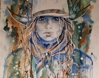 Original watercolor painting "cowgirl Dream"