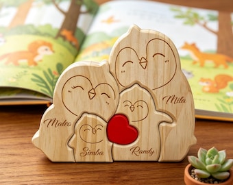 Personalized Wooden Penguin Family Puzzle | Custom Christmas Family Name Keepsake | New Parents Gifts
