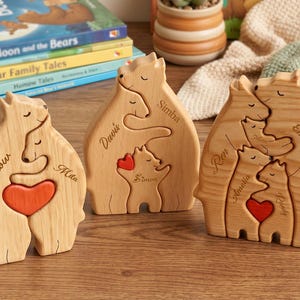 Rompecabezas familiar de osos de madera personalizado / Recuerdo navideño personalizado con el nombre de la familia / Regalos para padres primerizos