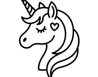Unicornio SVG PNG Kawaii Contorno de cabeza con corazón Archivo de corte Cricut Silhouette Manualidades